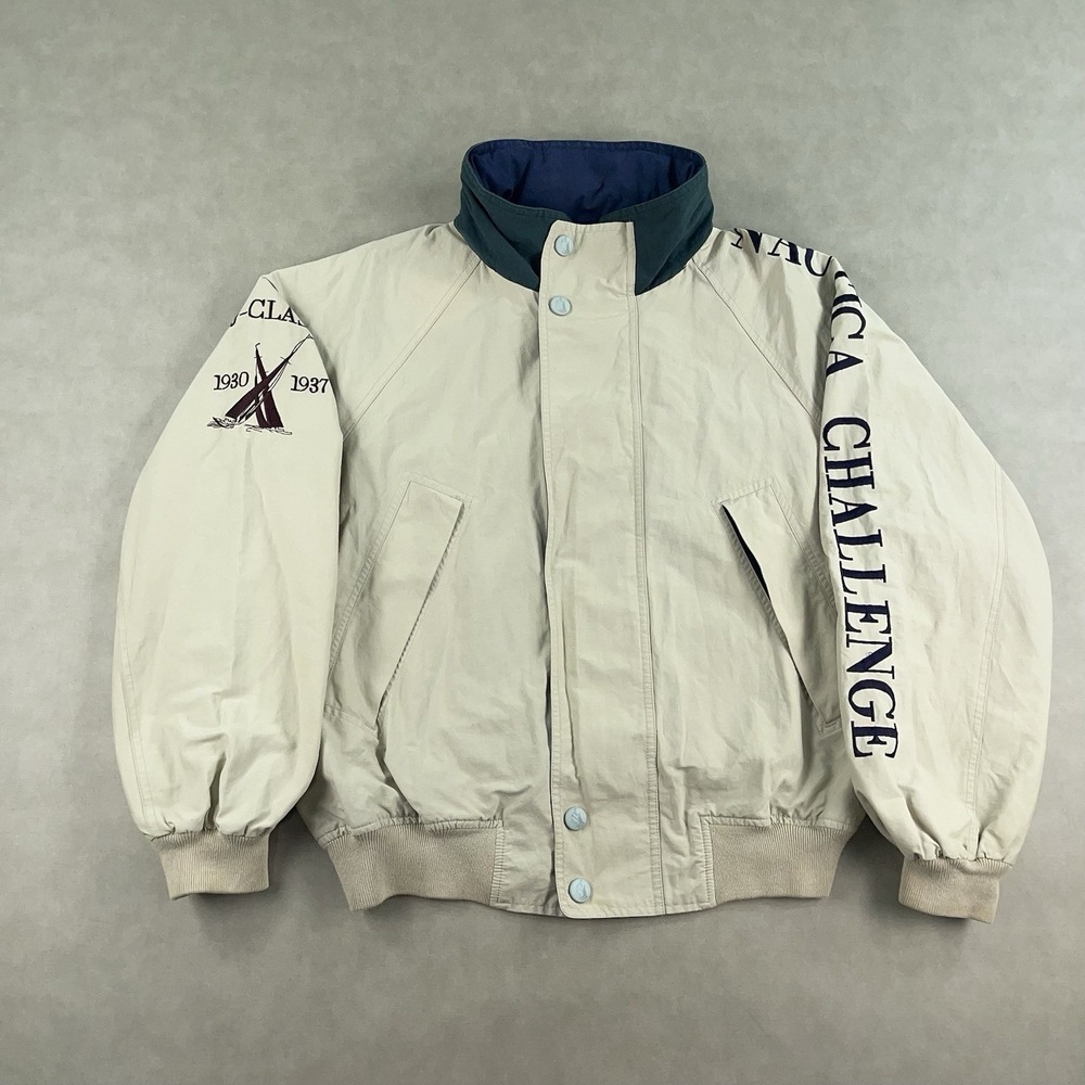 Nautica Challenge Vintage J-Class Sailing Jacket Beige Mens Large Windbreaker